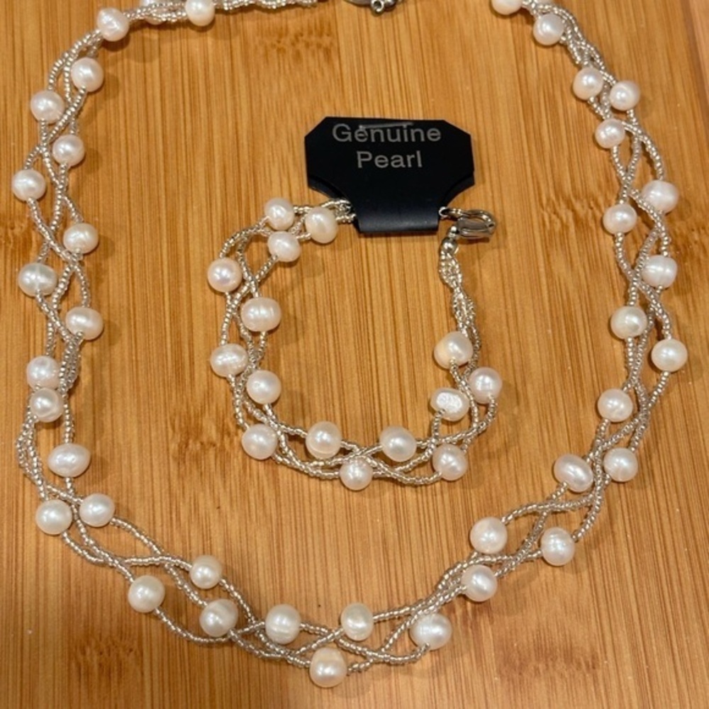 Genuine Pearl Beaded Necklace and Bracelet. New with tag!